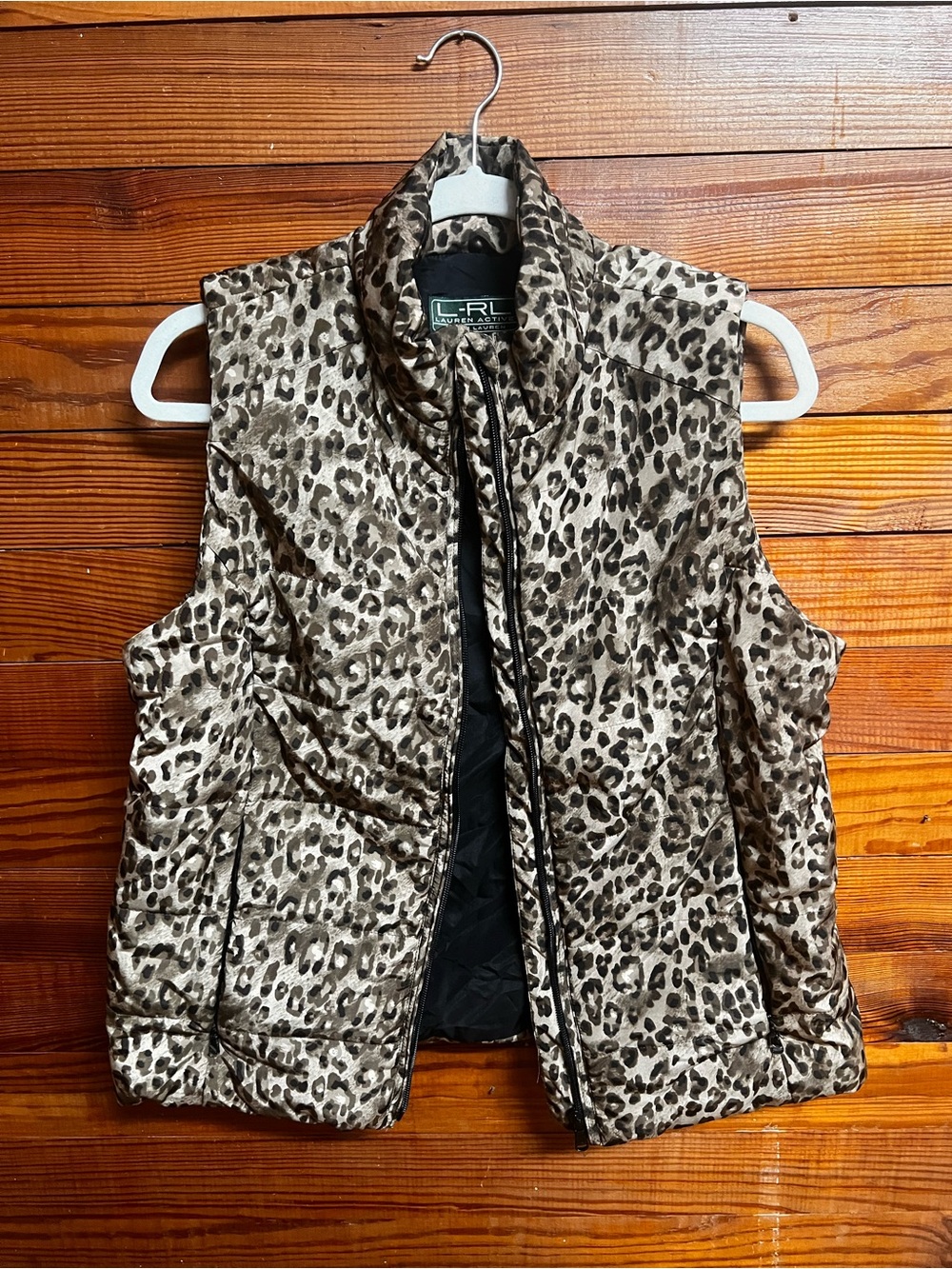 Lauren Ralph Lauren L-RL Leopard Print Quilted Puffer Vest Women’s Large